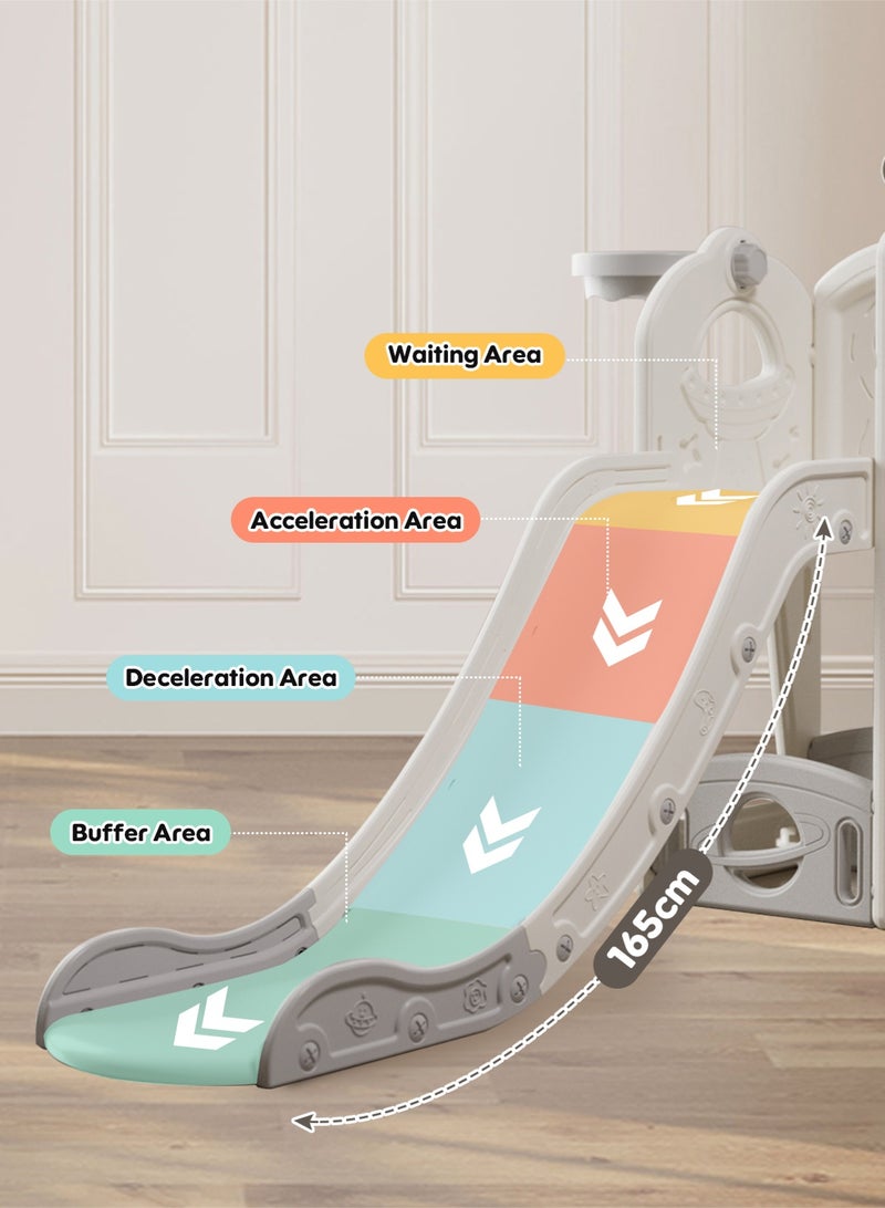 Amoyls 6 in 1 Kids Slide, Indoor & Outdoor Toddler Playground with Basketball Hoop, Climbing Ladder, Storage, Safety HDPE Material  - Image 4