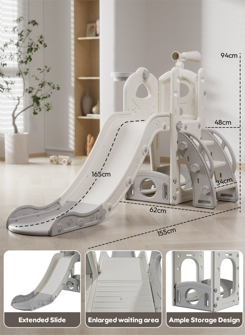 Amoyls 6 in 1 Kids Slide, Indoor & Outdoor Toddler Playground with Basketball Hoop, Climbing Ladder, Storage, Safety HDPE Material  - Image 3