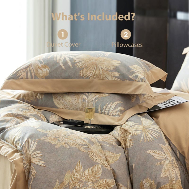 TodaFre 100% Cotton Duvet Cover Queen Size Set, Luxury Reversible Botanical Floral Patterned, Ultra Soft & Breathable Bedding for All Season Comfort, 3 Pieces (90"x90") - Image 5