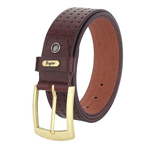 Flyer Men's Leather Belt (Formal/Casual) (Colour -Brown) (Size -36) Buckle Adjustable Size Genuine Leather (BR2129-36) - Image 2