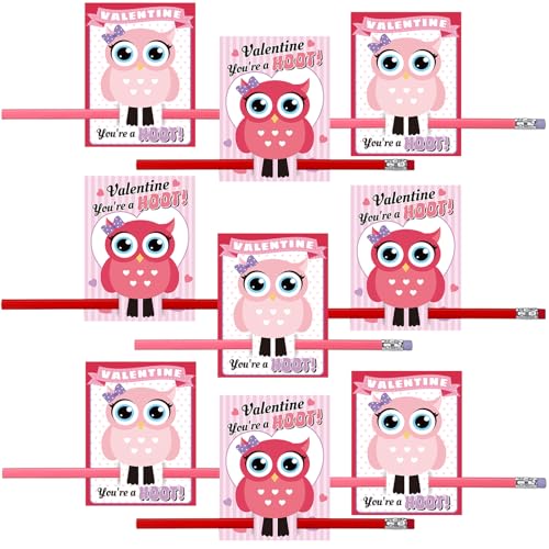 Saypacck 36 Pcs Valentines Day Cards with Pencils Valentine Cards with Pencil Inserted Mazes Funny for Party Gift PinkRedYoure A Hoot - Image 1