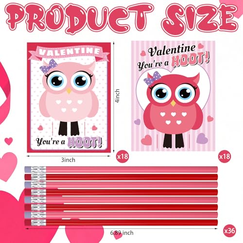 Saypacck 36 Pcs Valentines Day Cards with Pencils Valentine Cards with Pencil Inserted Mazes Funny for Party Gift PinkRedYoure A Hoot - Image 5