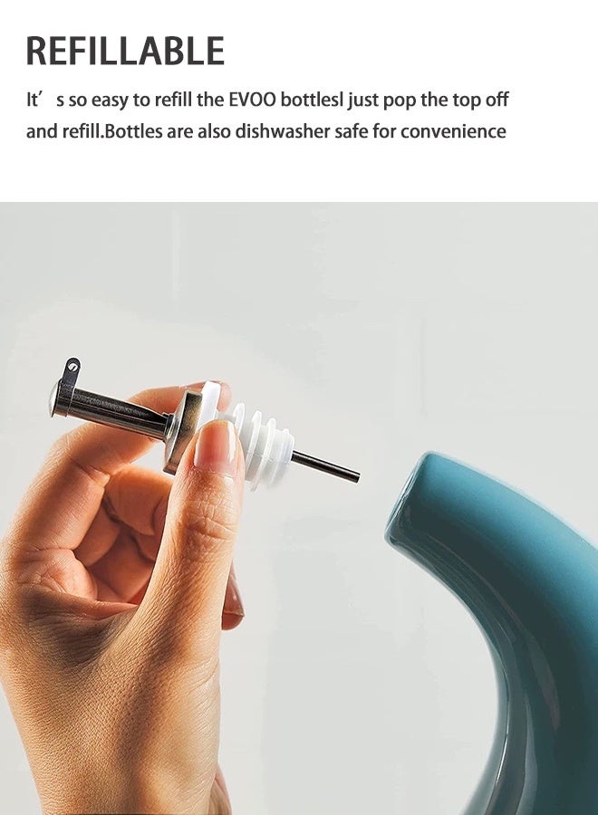 موزع زيت سيراميك أنيق سعة 1 لتر مع غطاء من الفولاذ المقاوم للصدأ - زجاجة زيت مطبخ مصنوعة يدويًا بتصميم عربي مع فوهة مانعة للتنقيط لزيوت الزيتون/الخضراوات - مقاومة للحرارة وصديقة للبيئة - Image 3