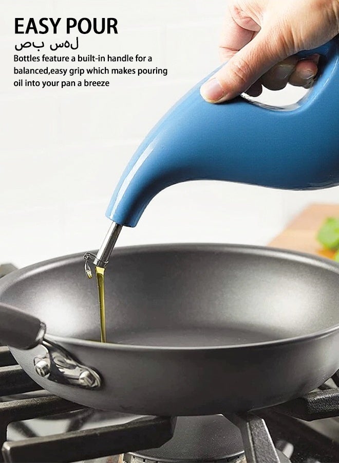 موزع زيت سيراميك أنيق سعة 1 لتر مع غطاء من الفولاذ المقاوم للصدأ - زجاجة زيت مطبخ مصنوعة يدويًا بتصميم عربي مع فوهة مانعة للتنقيط لزيوت الزيتون/الخضراوات - مقاومة للحرارة وصديقة للبيئة - Image 4