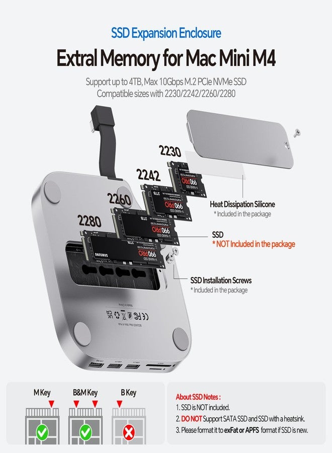 PULWTOP Mac Mini M4 Dock Stand with DP 4K 144Hz & HDMI 4K 60Hz with 4TB NVMe SSD Enclosure (SSD NOT Included), 3 USB A 2.0, SD/TF 3.0, 3.5mm Audio (Mac Mini M4 Dock Stand) - Image 4