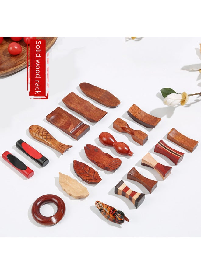 Hotel Solid Wood Chopsticks Rack Japanese Style Japanese Style Chopsticks Holder Creative Nanmu Chopsticks Pillow Cute Stitching Dual-use Chopsticks Spoon Rack-Specifications:KZJ-106 Lotus Leaf Rack 2.7*2.5 * 1.2cm - Image 2
