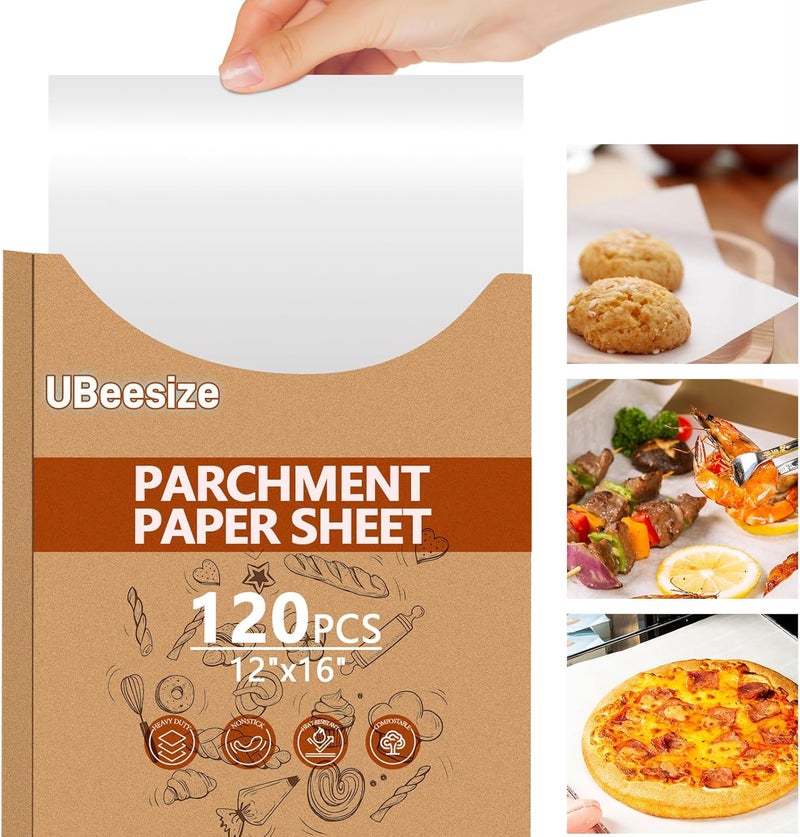 UBeesize Dmiwise 120 PCS Parchment Paper, Air Fryer Disposable Paper Liner for Microwave, Non-Stick Air Fryer Liners Square Free of Bleach - Image 1