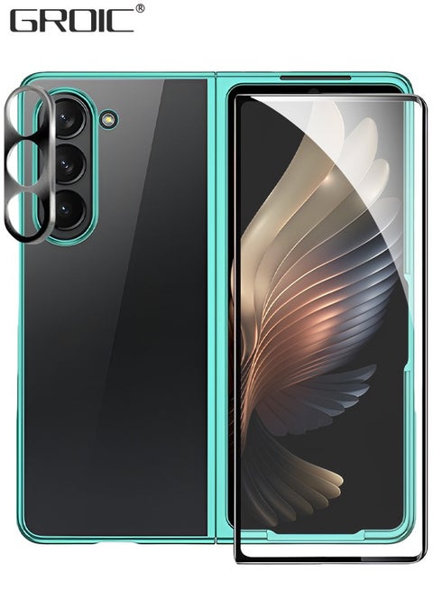 Compatible with Samsung Galaxy Z Fold 5 Case Plating Frame Electroplate Clear Luxury Elegant Case Camera Protector PC Shockproof Protective with Screen Protector and Camera Lens Protector