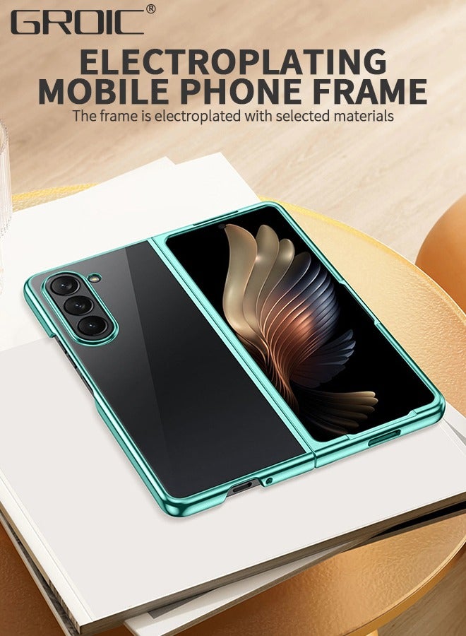 Compatible with Samsung Galaxy Z Fold 5 Case Plating Frame Electroplate Clear Luxury Elegant Case Camera Protector PC Shockproof Protective with Screen Protector and Camera Lens Protector