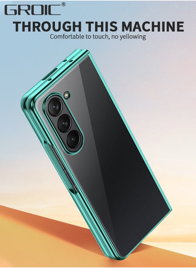 GROIC Compatible with Samsung Galaxy Z Fold 5 Case Plating Frame Electroplate Clear Luxury Elegant Case Camera Protector PC Shockproof Protective with Screen Protector and Camera Lens Protector  - Image 3