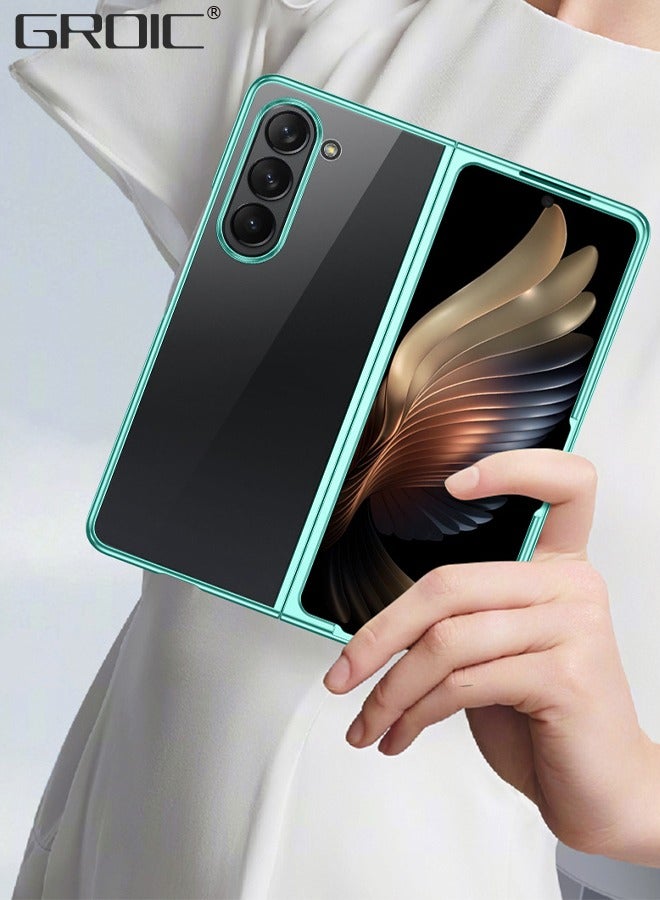 Compatible with Samsung Galaxy Z Fold 5 Case Plating Frame Electroplate Clear Luxury Elegant Case Camera Protector PC Shockproof Protective with Screen Protector and Camera Lens Protector