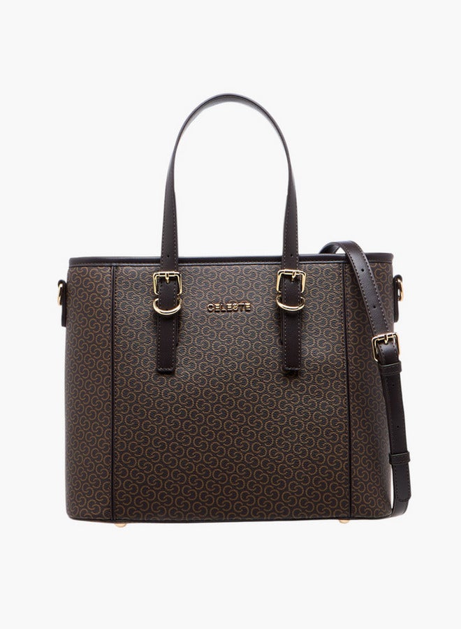 Celeste Women's Monogram Print Tote Bag with Double Handles and Detachable Strap  - Image 1