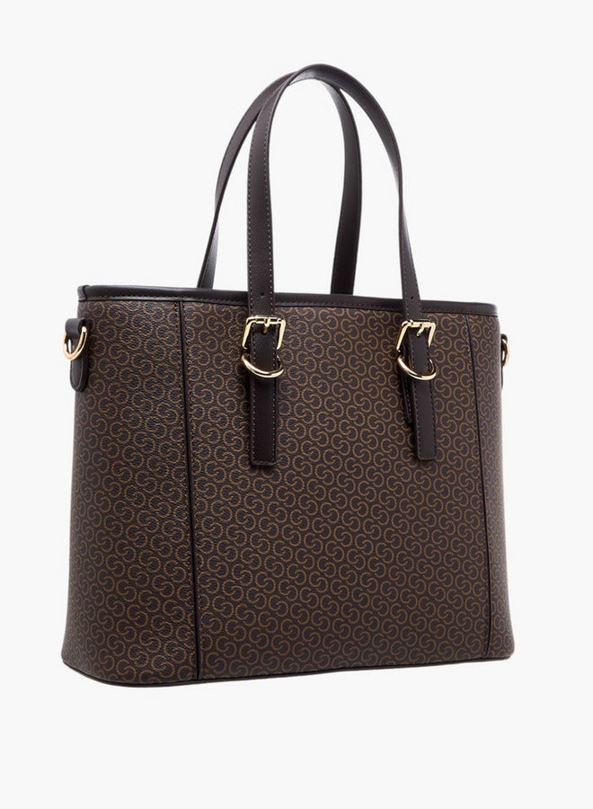 Celeste Women's Monogram Print Tote Bag with Double Handles and Detachable Strap  - Image 3