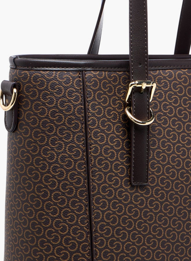 Celeste Women's Monogram Print Tote Bag with Double Handles and Detachable Strap  - Image 5