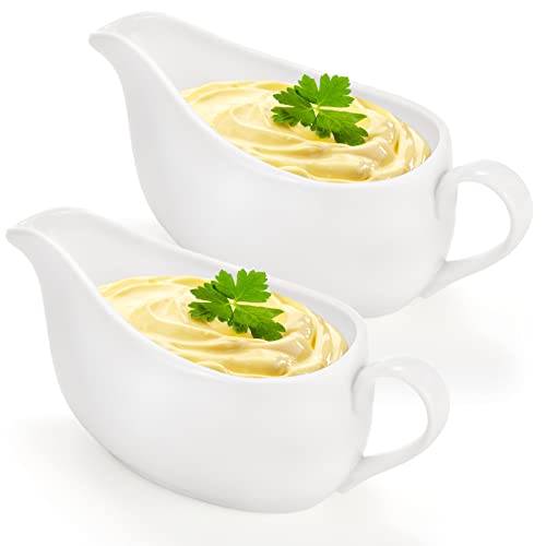 Yesland 2 Pcs 15 oz Gravy Boat, Ceramic White Easy-Pour Gravy Boat for Dining, Holiday Meals & Parties - Image 1