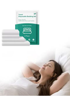 FLYHSO 4Pcs Disposable Bed Sheets Fitted Sheet Queen Size, Disposable Travel Sheets for Travel with Quilt Cover and Pillowcase, Disposable Bedding Travel Bedding Disposable Sheets for Hotel Hospital,Spa, Camping  - Image 1