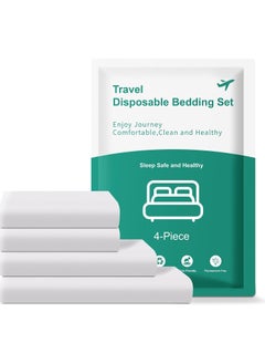 FLYHSO 4Pcs Disposable Bed Sheets Fitted Sheet Queen Size, Disposable Travel Sheets for Travel with Quilt Cover and Pillowcase, Disposable Bedding Travel Bedding Disposable Sheets for Hotel Hospital,Spa, Camping  - Image 2