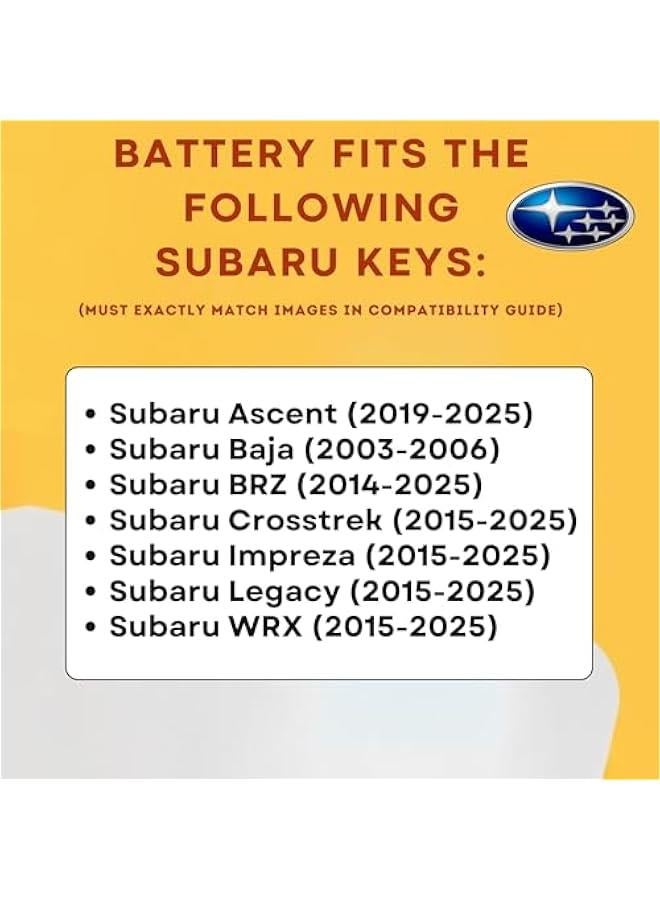 Arabest Key Fob Battery Replacement for Subaru CR2032 (2 Pack) - Fits Outback, Forester, Crosstrek, Ascent, Impreza, Legacy, WRX, BRZ - Compatible with Smart FOBS - Check Fitment Guide - Image 5