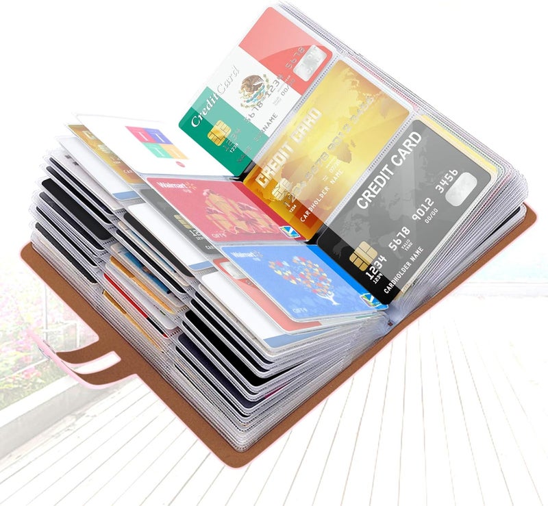 Padike RFID Credit Card Holder Business Card Organizer Business Card Holder, with 96 Card Slots Credit Card Protector for Managing Your Different Cards to Prevent Loss or Damage (Pink) - Image 1