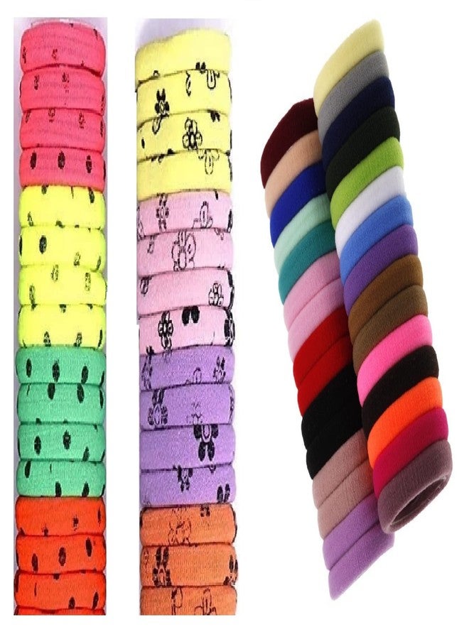 DIAN Assorted Pack of 60 Multicolor and Print Hair Rubber Bands, Ponytail Holders, Hair Tie, Hair Bow, Hair Accessories for Women, Teens and Girl - Image 1