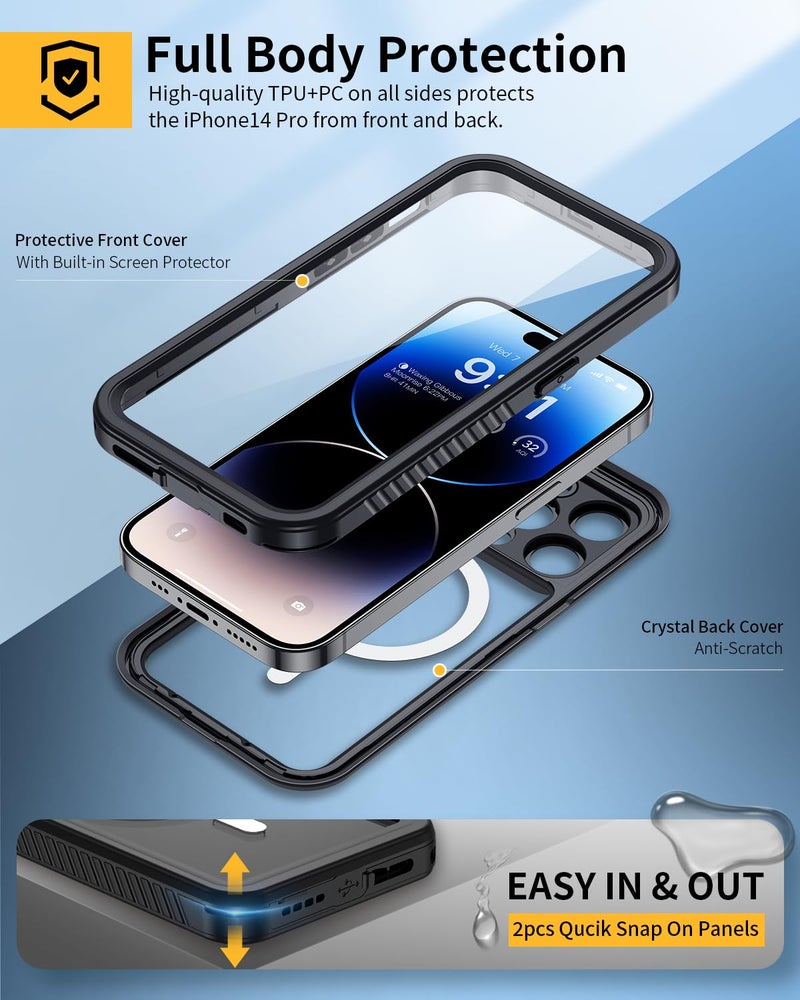 Lanhiem Magnetic for iPhone 14 Pro Max Case, Waterproof Dustproof Case with Built-in Screen Protector Compatible with Magsafe, Full Body Protective Cover for iPhone 14 Pro Max 6.7 inch -Black - Image 4
