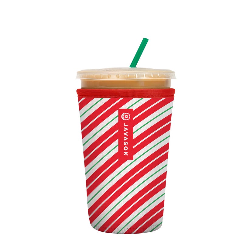 Sok It Java Sok Iced Coffee & Cold Soda Insulated Neoprene Cup Sleeve (Candy Cane Stripes  Medium: 22-28oz) - Image 1