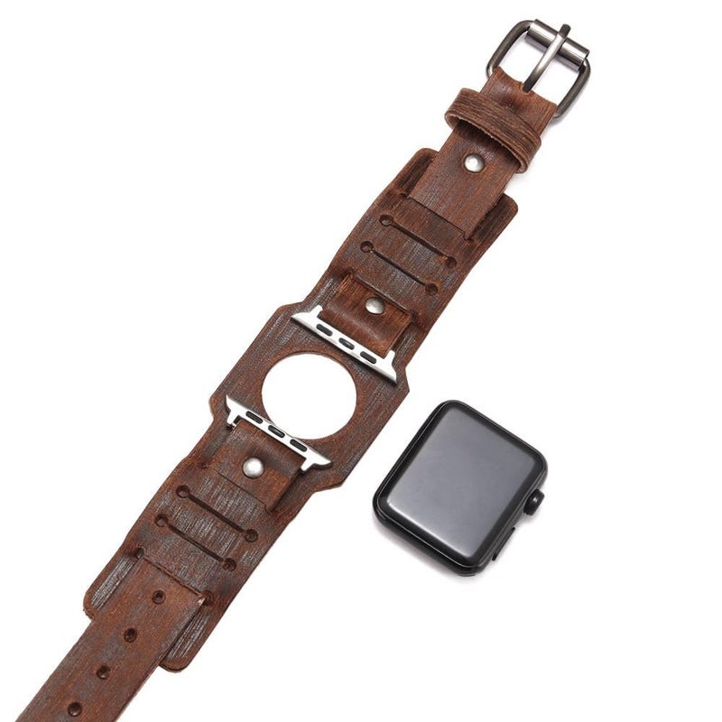 Black Classic Leather Strap Smartwatch Band Compatible with Apple Watch with Adjustable Fit Replacement Strap for Daily Wear - NADI - Image 4