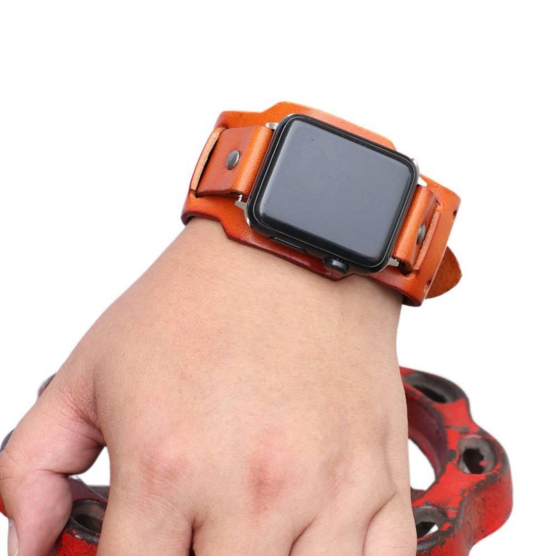 Black Classic Leather Strap Smartwatch Band Compatible with Apple Watch with Adjustable Fit Replacement Strap for Daily Wear - NADI - Image 2