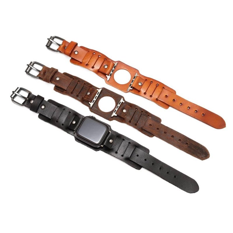 Black Classic Leather Strap Smartwatch Band Compatible with Apple Watch with Adjustable Fit Replacement Strap for Daily Wear - NADI - Image 3