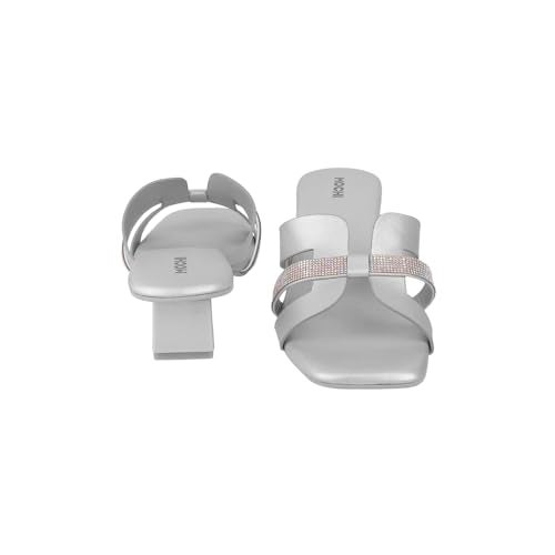 Mochi Women Silver Faux Leather Glamorous Strap Block Heel Fashion Slip-on Sandals UK/5 EU/38 (40-276) - Image 5