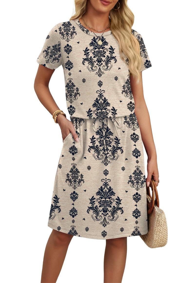 OFEEFAN Summer Dresses for Women 2026 Sundresses Casual Long Flowy Beach Vacation Date Cruise Essentials Floral with Pockets XL - Image 1