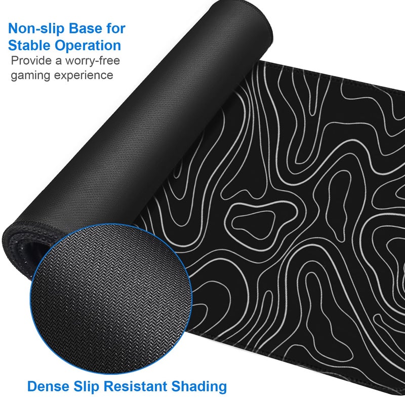 Naukay Large Extended Gaming Mouse Pad, 31.5x15.7 inch Computer Keyboard Mouse Mat, Water Resist Non-Slip Mousepad Rubber Base Long XXL Desk Mouse Pad for Gaming, Office & Home, Black White Lines - Image 4