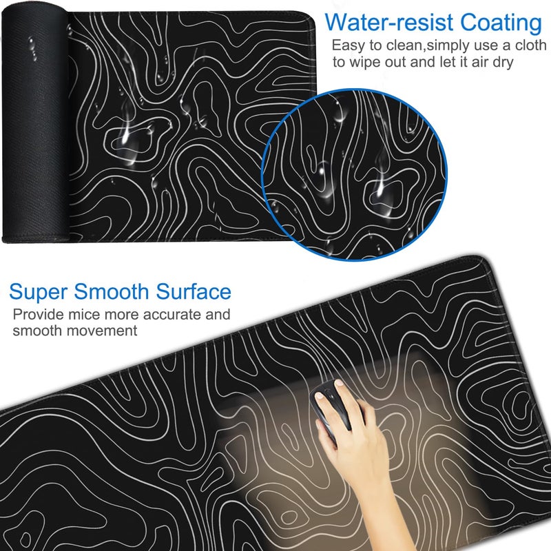 Naukay Large Extended Gaming Mouse Pad, 31.5x15.7 inch Computer Keyboard Mouse Mat, Water Resist Non-Slip Mousepad Rubber Base Long XXL Desk Mouse Pad for Gaming, Office & Home, Black White Lines - Image 3