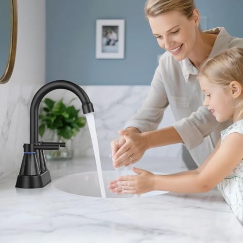KHQF 4 inches Bathroom Faucet for 3 Hole,2-Handle Bathroom Sink Faucets with Pop Up Drain (Matte Black) - Image 3
