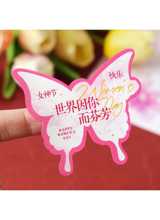 Generic - Goddess Festival Happy Gift Packaging Sticker Advanced Sense Decoration Arrangement Pink Love Flower Special-shaped Adhesive Sticker-Colour:Queen Arrives Stickers 54 Pieces - Image 1