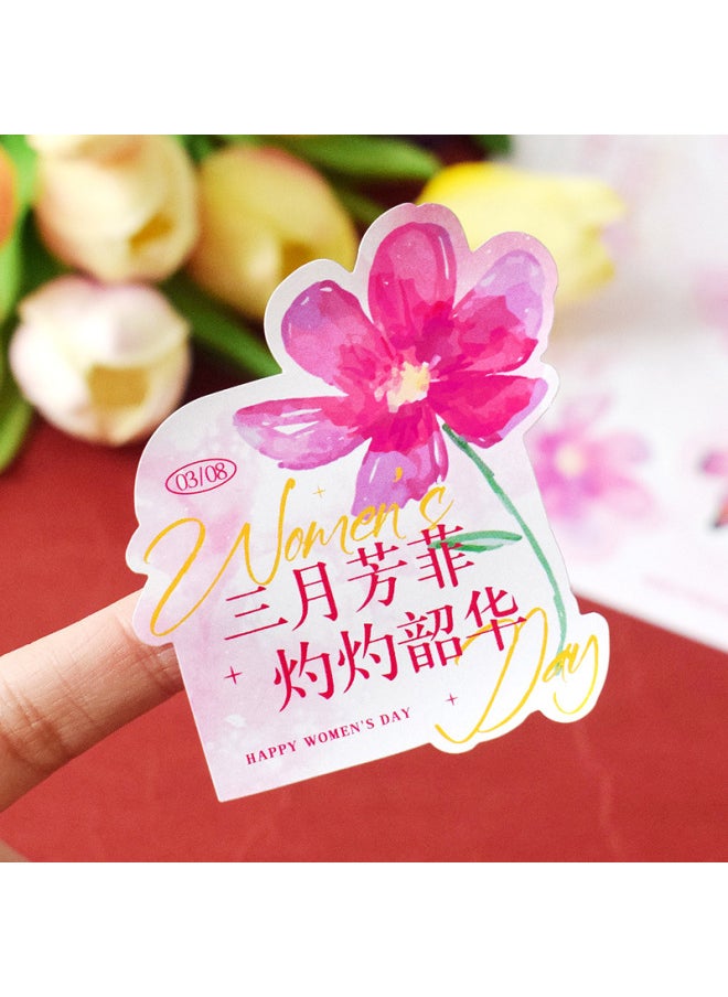 Generic - Goddess Festival Happy Gift Packaging Sticker Advanced Sense Decoration Arrangement Pink Love Flower Special-shaped Adhesive Sticker-Colour:Queen Arrives Stickers 54 Pieces - Image 1