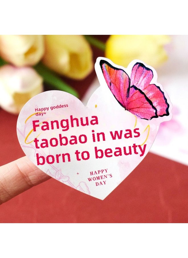 Generic - Goddess Festival Happy Gift Packaging Sticker Advanced Sense Decoration Arrangement Pink Love Flower Special-shaped Adhesive Sticker-Colour:Queen Arrives Stickers 54 Pieces - Image 1