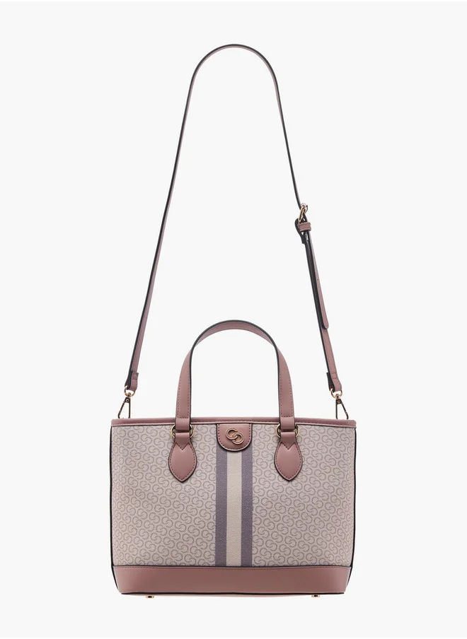 سيليست Monogram Print Tote Bag with Zip Closure and Double Handle