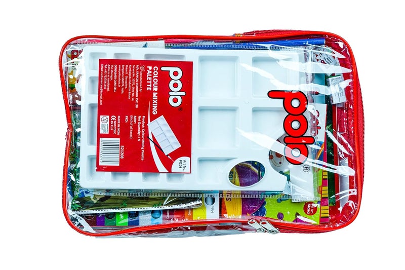 POLO Jumbo Art Kit for Kids – Complete Set with Watercolor Palette, Wax Crayons (12+1 Shades), Oil Pastels, Brushes, Ruler, Pencil, Eraser & Sharpener – Ideal Painting & Drawing Supplies for Kids - Image 2