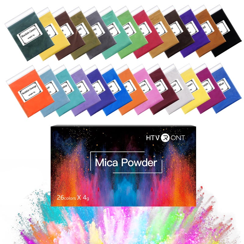 HTVRONT Mica Powder for Epoxy Resin 104 g - 26 Colors Shimmery Pigment Powder - Easy to Mix & Natural for Soap Making, Lip Gloss, Bath Bombs - Image 1
