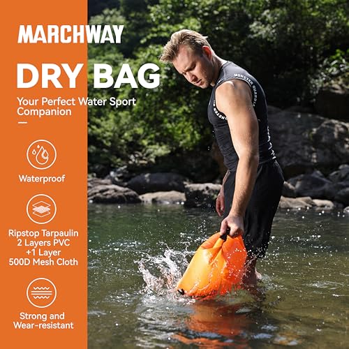 MARCHWAY Floating Waterproof Dry Bag Backpack 5L/10L/20L/30L/40L, Roll Top Sack Keeps Gear Dry for Kayaking, Rafting, Boating, Swimming, Camping, Hiking, Beach, Fishing (Deep Orange, 20L) - Image 2