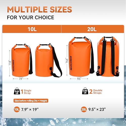 MARCHWAY Floating Waterproof Dry Bag Backpack 5L/10L/20L/30L/40L, Roll Top Sack Keeps Gear Dry for Kayaking, Rafting, Boating, Swimming, Camping, Hiking, Beach, Fishing (Deep Orange, 20L) - Image 3