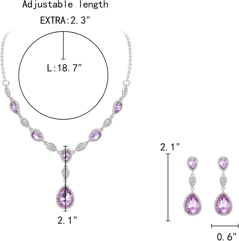 EleQueen Women's Cubic Zirconia Teardrop Y-Necklaces Dangle Earrings Jewelry Sets for Brides Bridesmaids - Image 4