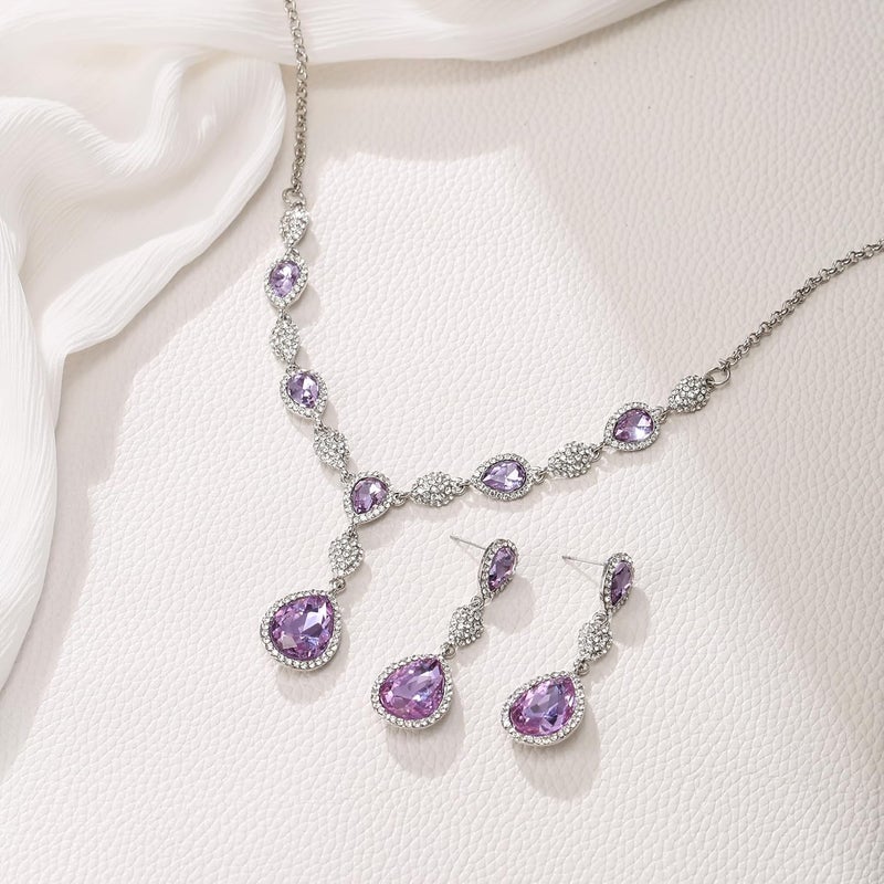 EleQueen Women's Cubic Zirconia Teardrop Y-Necklaces Dangle Earrings Jewelry Sets for Brides Bridesmaids - Image 3