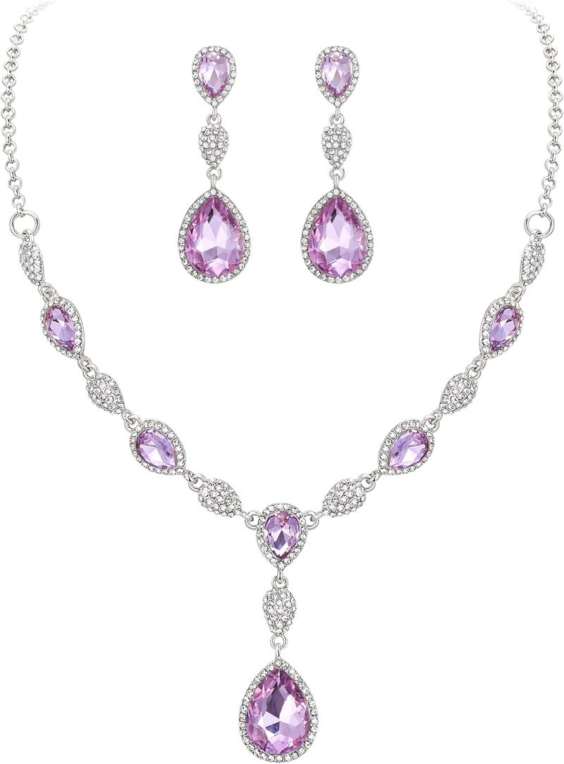 EleQueen Women's Cubic Zirconia Teardrop Y-Necklaces Dangle Earrings Jewelry Sets for Brides Bridesmaids - Image 1
