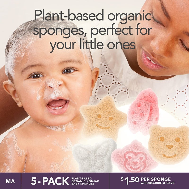 Minamul Konjac Baby Sponge for Bathing | Natural Cute Shapes | Kids Bath sponges for Infants | Toddler Bath time | Safe Organic Plant-Based | 5pcs Set : Bear, Monkey, Butterfly, Ladybug, Star - Image 4