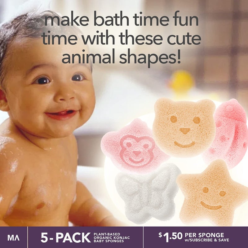 Minamul Konjac Baby Sponge for Bathing | Natural Cute Shapes | Kids Bath sponges for Infants | Toddler Bath time | Safe Organic Plant-Based | 5pcs Set : Bear, Monkey, Butterfly, Ladybug, Star - Image 5