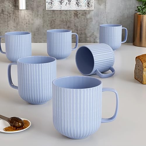 The Earth Store Microwave Safe Pastel Fringe Blue Ceramic Coffee/Milk Mug with Handle Best Gift to Friends, Anniversary(Set of 6) - Image 1