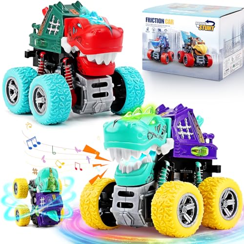 JODUDLR Dinosaur Toys for Kids 35 2 Monster Truck Toys for Ages 34 LightUp Sounds Toddler Boy Toy360 Rotating Push and Go Cars Kid BabyToy for 3 4 5 Year Old Boys Girls Christmas Birthday Gift - Image 1