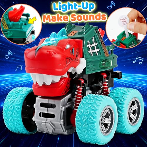 JODUDLR Dinosaur Toys for Kids 35 2 Monster Truck Toys for Ages 34 LightUp Sounds Toddler Boy Toy360 Rotating Push and Go Cars Kid BabyToy for 3 4 5 Year Old Boys Girls Christmas Birthday Gift - Image 5